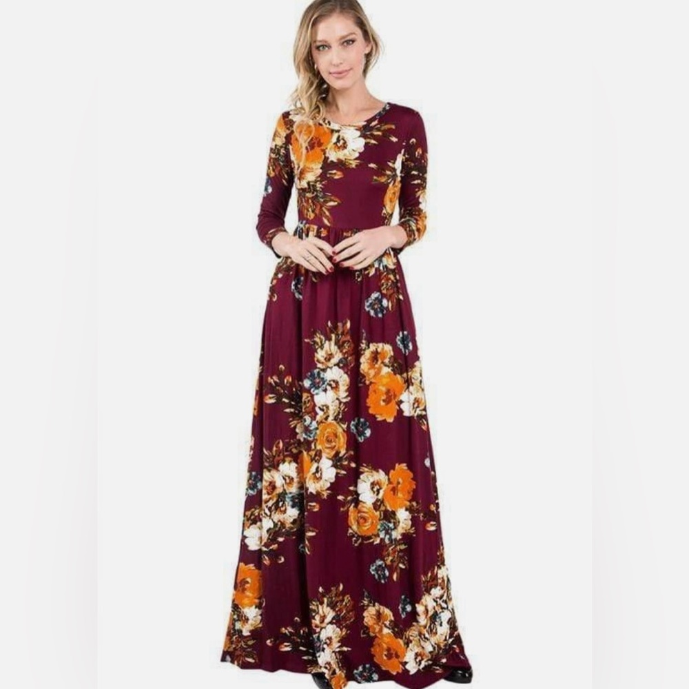 Hazel Blues Sienna Maxi Dress - Wine w/ pockets